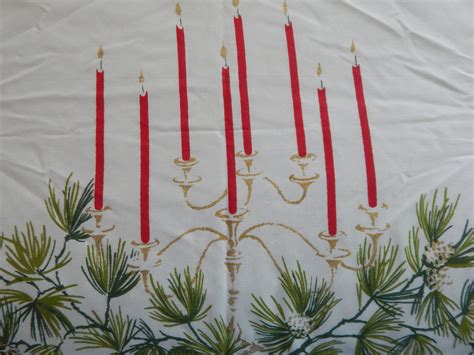 Vintage Christmas Tablecloth w / Red Poinsettia Candles | Etsy