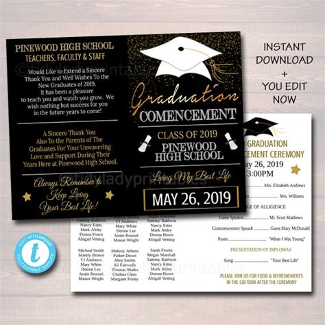 Graduation Ceremony Program Template High School Graduation - Etsy