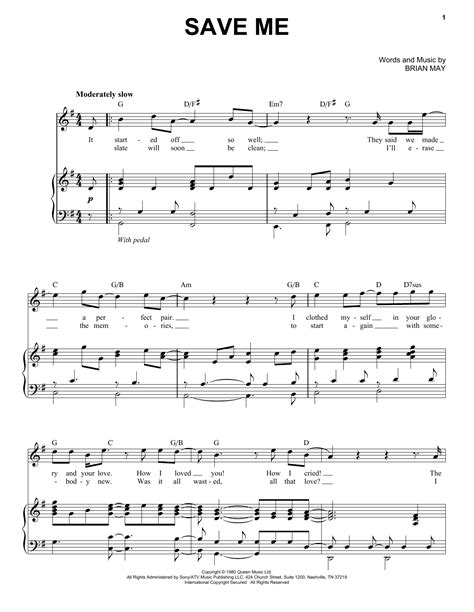 Queen "Save Me" Sheet Music Notes | Download Printable PDF Score 165915