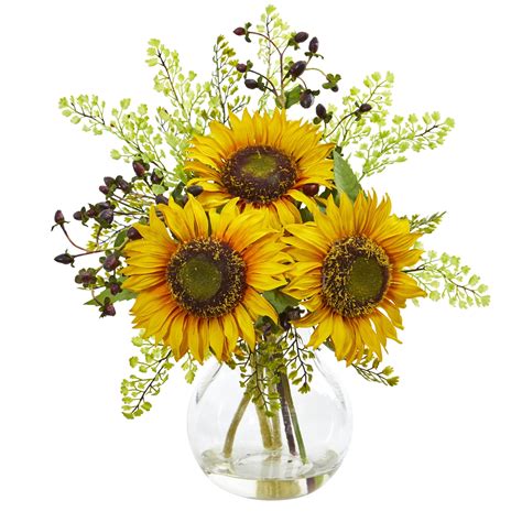 Nearly Natural Yellow Sunflower Artificial Flower Arrangement in Vase - Walmart.com