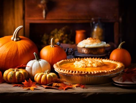 Premium AI Image | Happy Thanksgiving pumpkin pie background