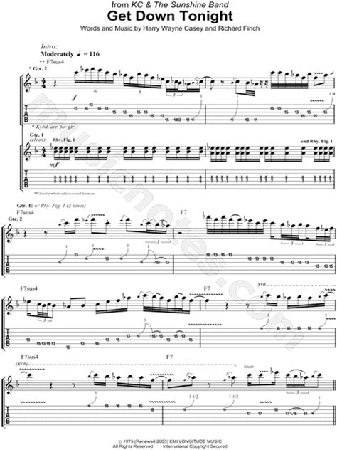 KC and the Sunshine Band "Get Down Tonight" Guitar Tab in F Major - Download & Print - SKU ...