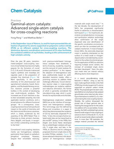 (PDF) Geminal-atom catalysts: Advanced single-atom catalysis for cross ...