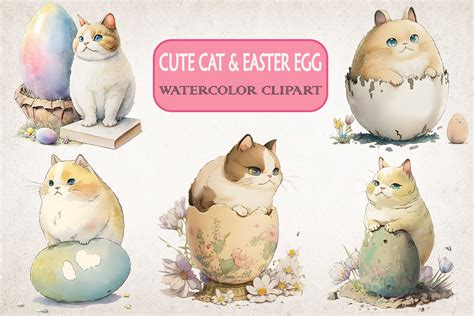 Cute Cat & Easter Egg Clipart Bundle Graphic by Mulew · Creative Fabrica