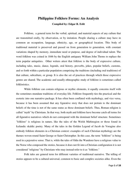 (PDF) Philippine Folklore Forms: An Analysis