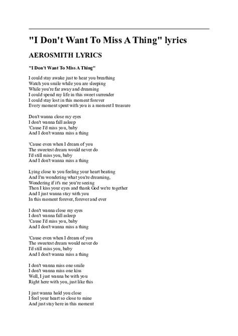 (DOC) "I Don't Want To Miss A Thing" lyrics AEROSMITH LYRICS "I Don't ...