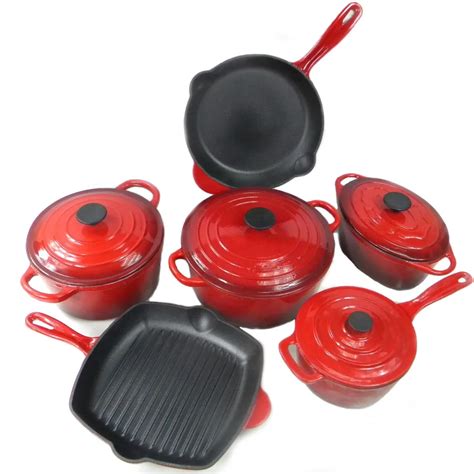 10 Piece Red Enamel Cast Iron Cookware Set Kitchen Home - Buy Enamel ...