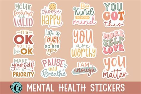 Printable Mental Health Stickers Designs Graphic by Crazy Craft ...