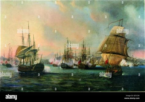 Bataille de Porto Praya 16 avril 1781 Stock Photo - Alamy