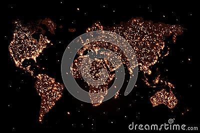 World Map In The Night With Lights Stock Illustration - Image: 56731328