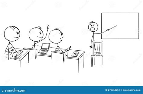 Genius Child Teacher Teaching Students , Vector Cartoon Stick Figure Illustration Stock Vector ...