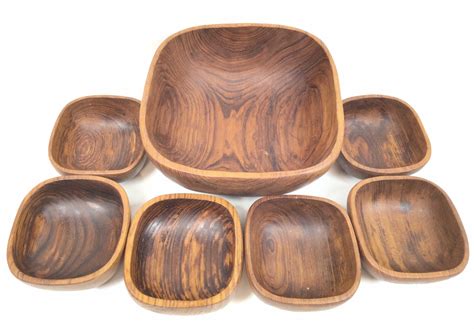 Lot - (7pc) Teak Wood Salad Bowl Set