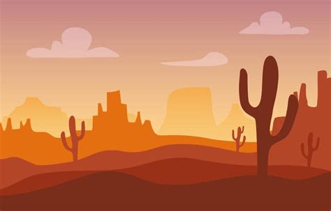 Premium Vector | Desert sunset silhouette landscape Arizona or Mexico ...