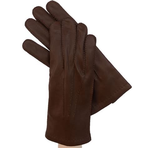 Brown Men's Leather Gloves Cashmere Lining. | Solo Classe