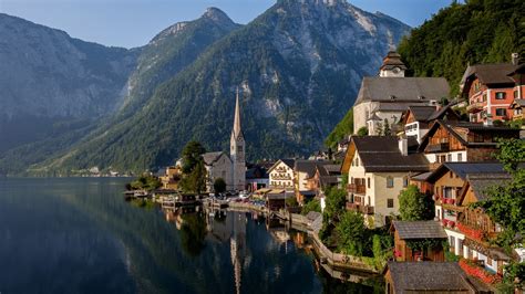 Lake Mountain In Alps Austria Hallstatt HD Nature Wallpapers | HD Wallpapers | ID #43445