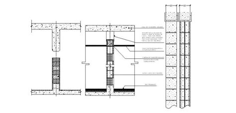 Concrete wall section, blocks and construction details dwg file - Cadbull