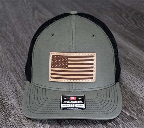 American Flag Leather Patch Hat Richardson 112 Mesh Back | Etsy