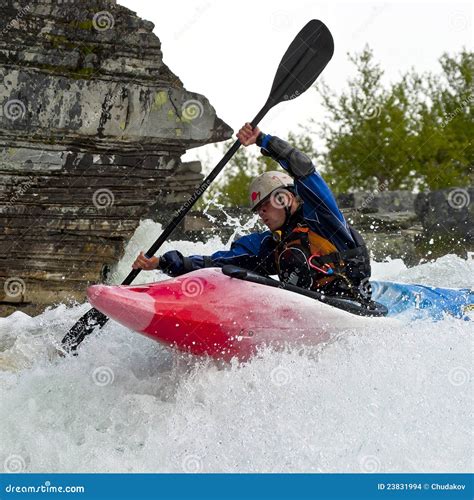 Kayaker in the waterfall stock photo. Image of challenge - 23831994