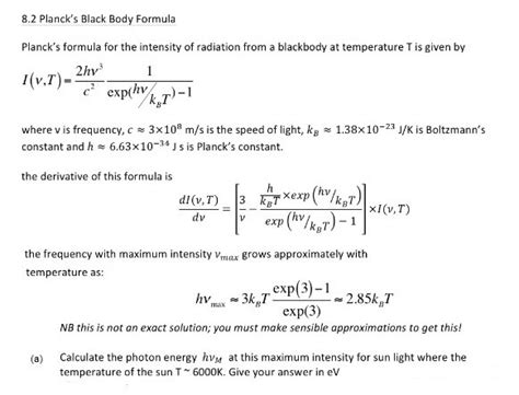 Solved: Planck's Formula For The Intensity Of Radiation Fr... | Chegg.com