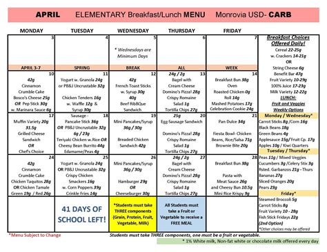 School Menus – Food Services – Monrovia Unified School District