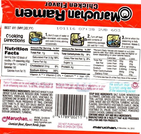 ramen noodles nutrition label