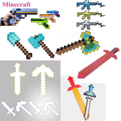 Minecraft Toys Minecraft Foam Weapons Diamond Sword Pick Axe Shovel Gun ...