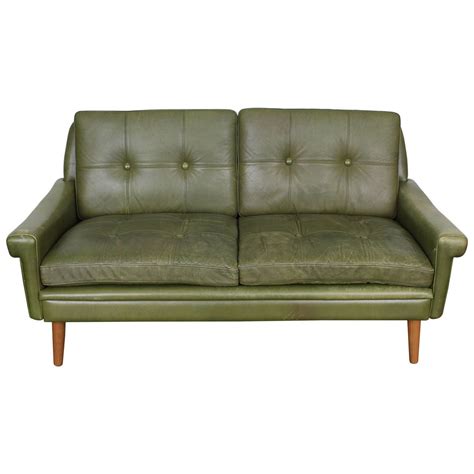 Mid-Century Modern Green Leather Loveseat by Skippers Mobler | Green leather sofa, Leather ...