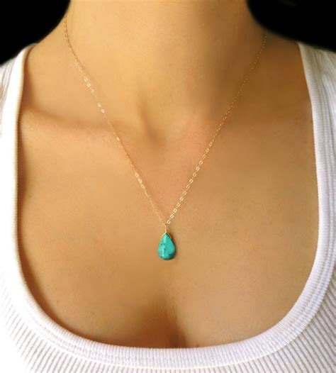 Genuine Turquoise Pendant Necklace For Women, 14k Gold Fill or Sterling ...