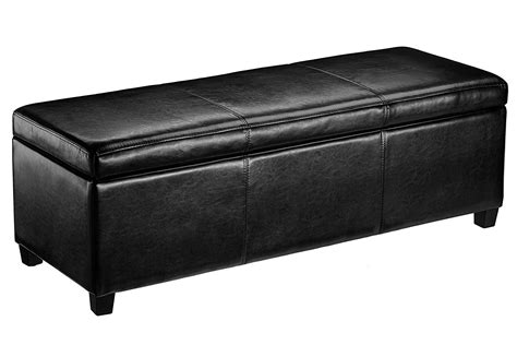 First Hill Madison Rectangular Faux Leather Storage Ottoman Bench, Large, Midnight Black Ottoman ...