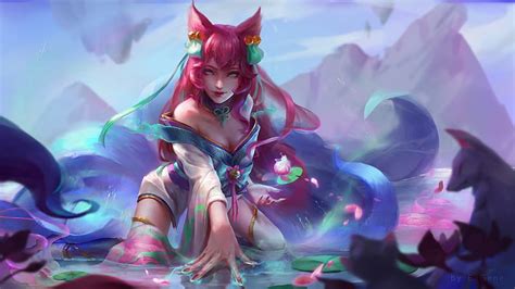 Spirit Blossom Ahri, fantasy, fox, luminos, girl, eagene jang, pink ...