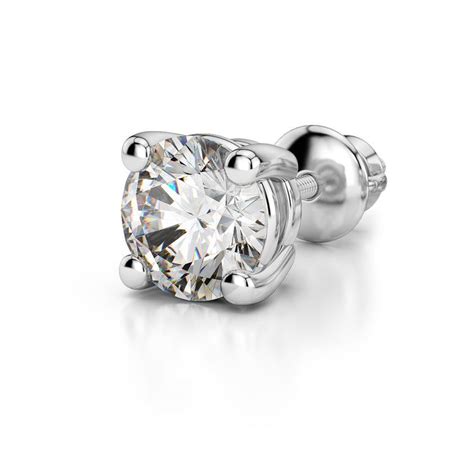 Single Four Prong Diamond Stud Earring Setting In Platinum