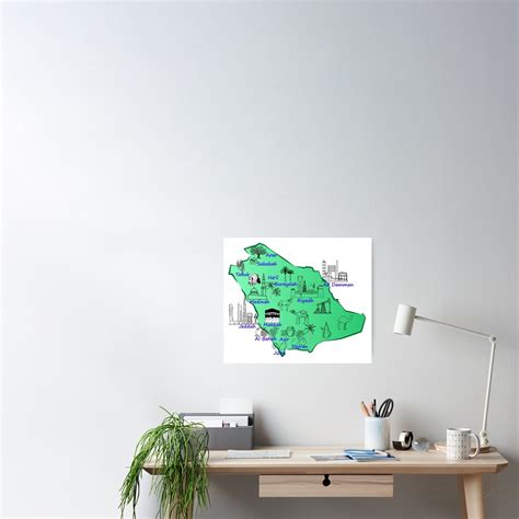 Saudi Arabia Map hand drawn KSA landmarks With The names of the major ...