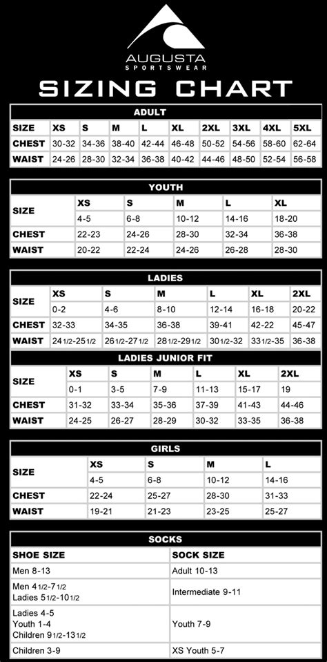 Sportswear Size Chart - Augusta Sportswear Download Printable PDF | Templateroller