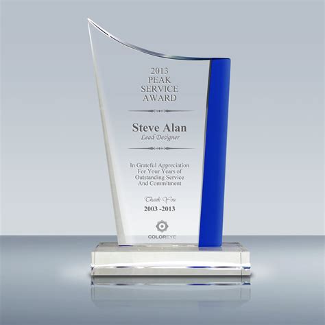 Years of Service Award Plaque – Crystal Blue Crest Award (037) – Goodcount 3D Crystal Etching ...