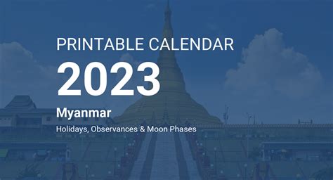 Printable Calendar 2023 for Myanmar (PDF)