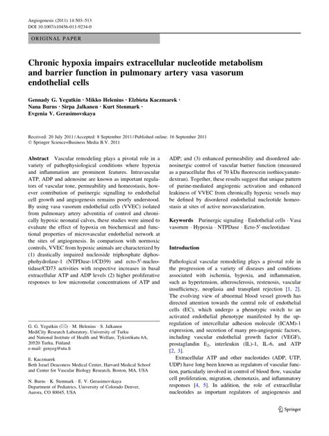 (PDF) Chronic hypoxia impairs extracellular nucleotide metabolism and ...