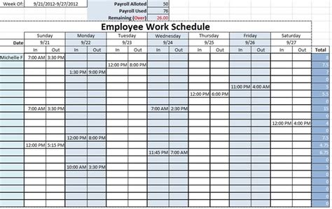 Employee Work Schedule | Template Sample | Schedule template, Work ...