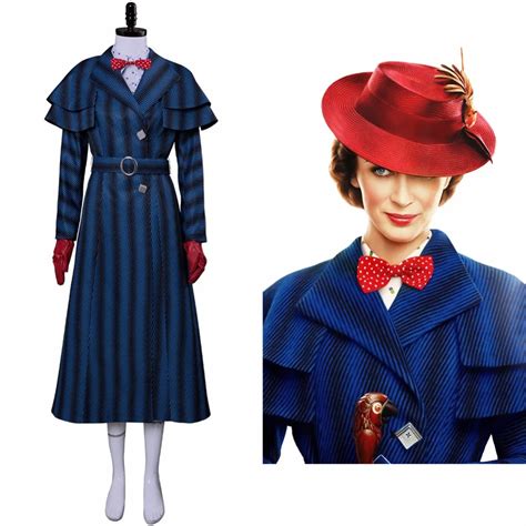 2018 Mary Poppins Returns Cosplay Mary Poppins Costume Dress Hat Full ...