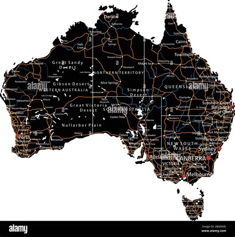 High detailed Australia road map with labeling - Black. (clearly ...