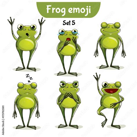 Vector set of cute frog characters. Set 5 Stock Vector | Adobe Stock