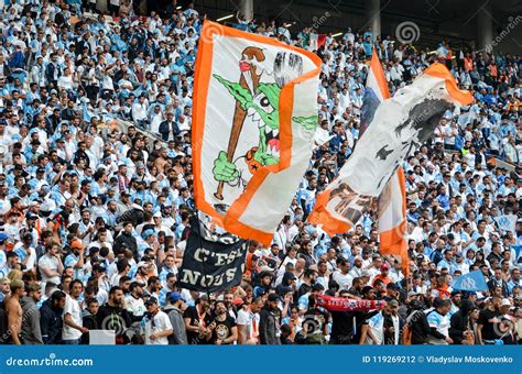 LYON, FRANCE - 16 May, 2018: Olympic Marseille Fans in the Stand Editorial Photography - Image ...