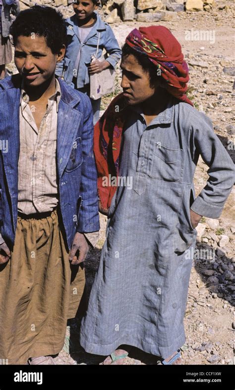 Two boys wearing traditional Yemeni clothing, Hajjah Governorate, Yemen ...