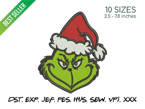 Grinch face machine embroidery design Christmas embroidery | Etsy