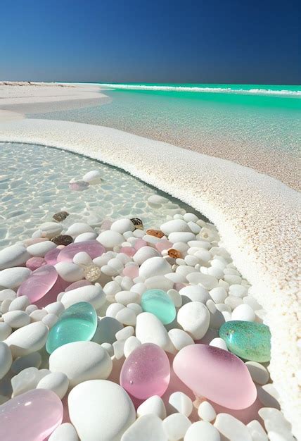 Premium AI Image | A beach with colorful glass pebbles and pebbles.