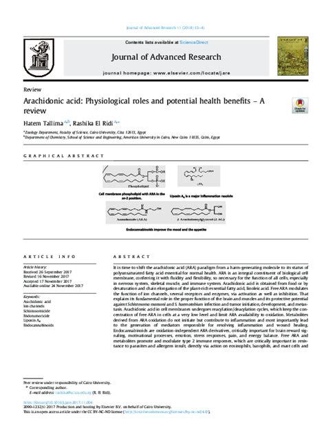 (PDF) Arachidonic acid: Physiological roles and potential health ...