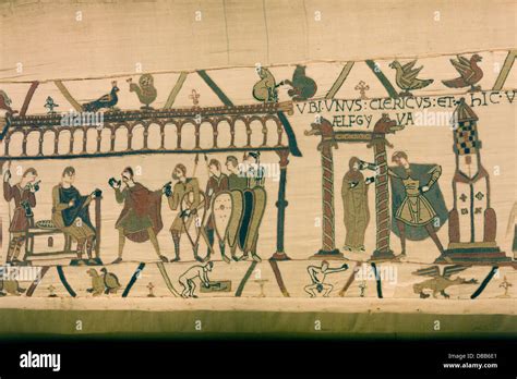 France Normandy, Bayeux, Tapestry panel 15, a mysterious event at Stock ...