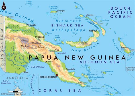 Large physical map of Papua New Guinea with major cities | Papua New Guinea | Oceania | Mapsland ...