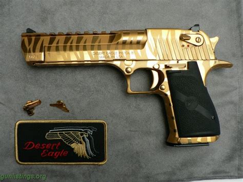 Gunlistings.org - Pistols Desert Eagle 50AE Gold With Tiger Stripe USED