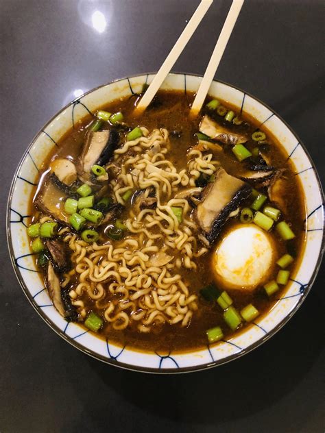 [Homemade] chicken/pork bone broth ramen with portabellas and 6 min egg : r/food