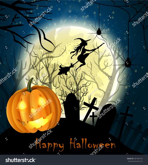 Halloween Background Witch On Full Moon Stock Vector (Royalty Free ...